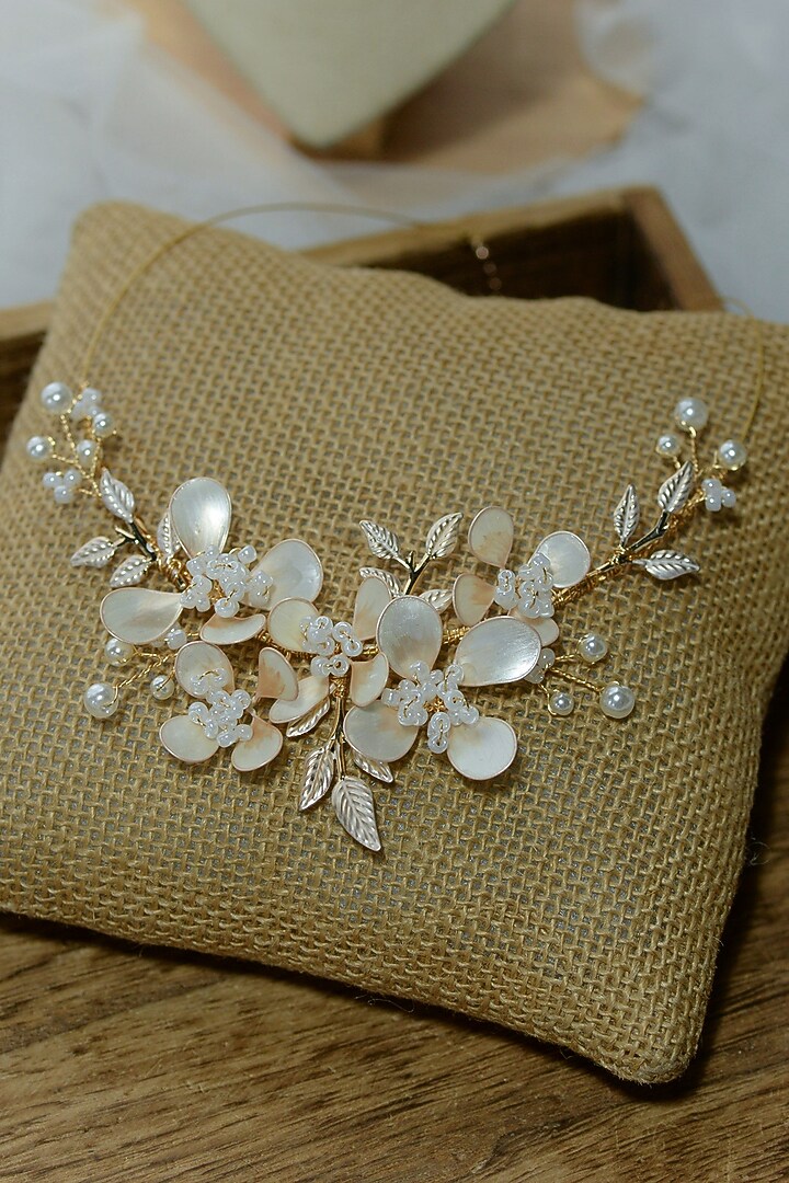 White & Gold Floral Necklace by The Vintage Snob at Pernia's Pop Up Shop