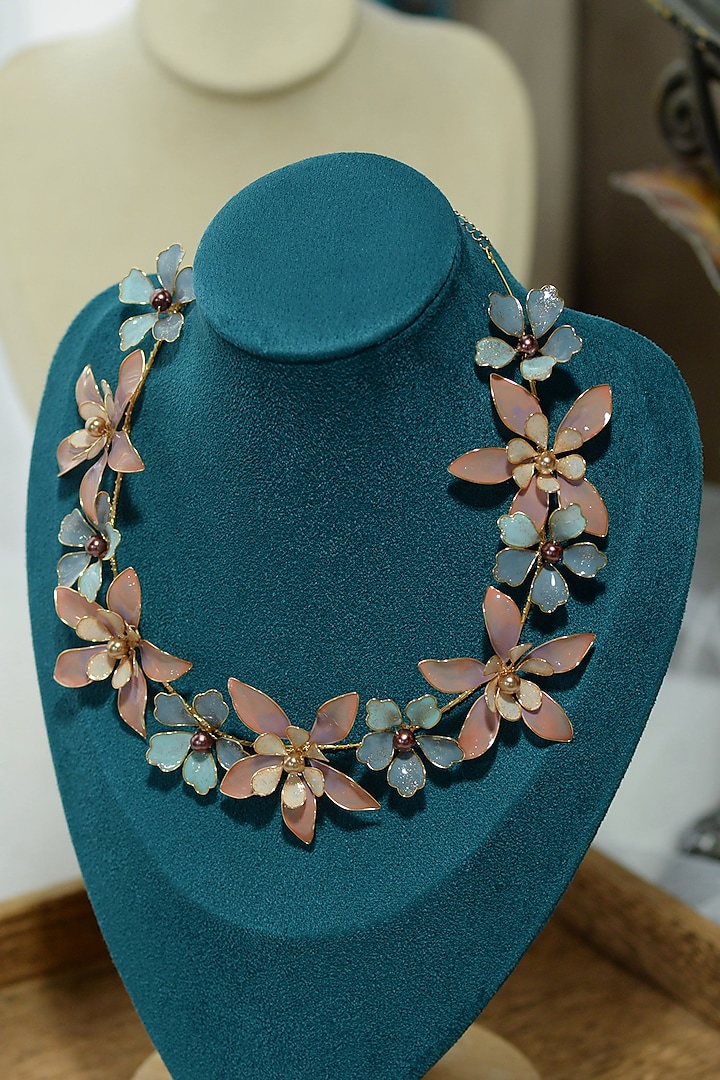 Blue & Pink Floral Necklace by The Vintage Snob