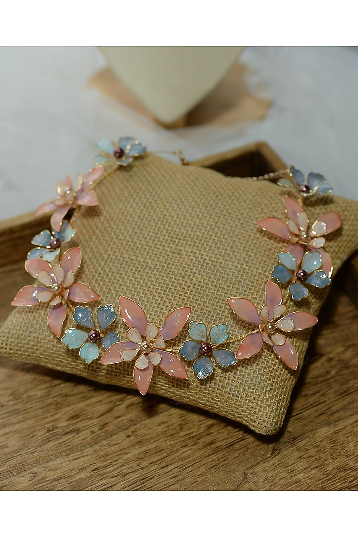 Blue & Pink Floral Necklace by The Vintage Snob at Pernia's Pop Up Shop
