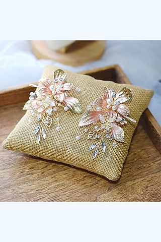 Golden Resin Handcrafted Push- Back Shimmer Floral Earrings by The Vintage Snob