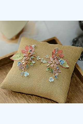 Multi-Colored Resin Handcrafted Push- Back Floral Earrings by The Vintage Snob