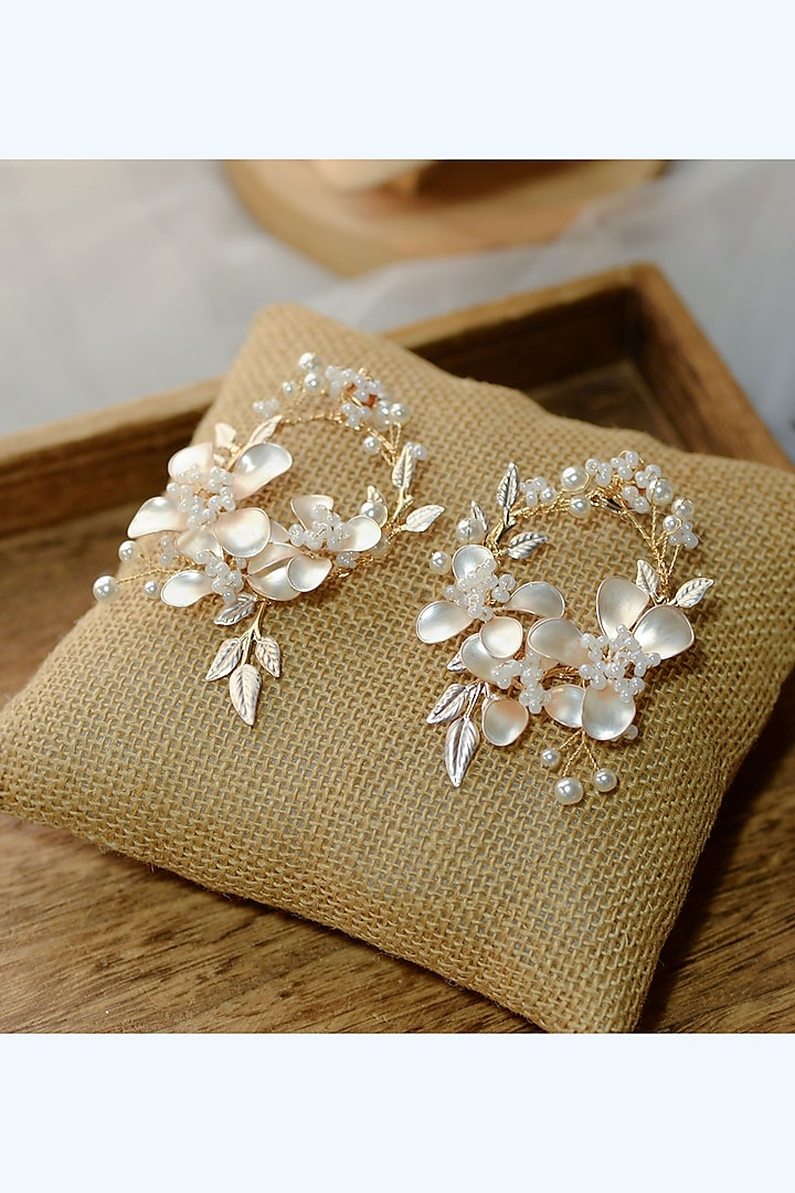 White & Golden Resin Floral Hoop Earrings by The Vintage Snob