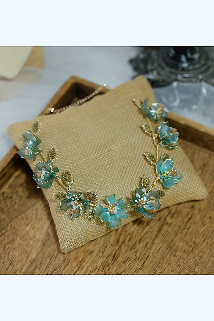 Blue Resin Floral Choker Necklace by The Vintage Snob