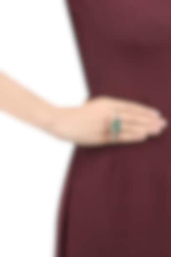 Tanvi Garg presents Silver finish emerald semi precious double triangle ring available only at Pernia's Pop Up Shop.
