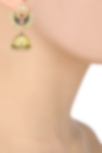 Tanvi Garg presents Antique gold finish blue crescent earrings available only at Pernia's Pop Up Shop.