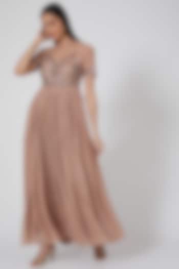 Rose Gold Flared Anarkali Gown by Twinkle Hanspal