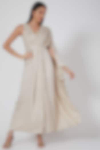 Ivory Pleated Saree Gown by Twinkle Hanspal