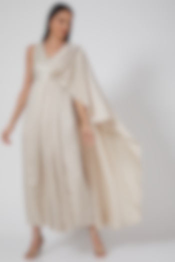 Ivory Embroidered Draped Gown by Twinkle Hanspal