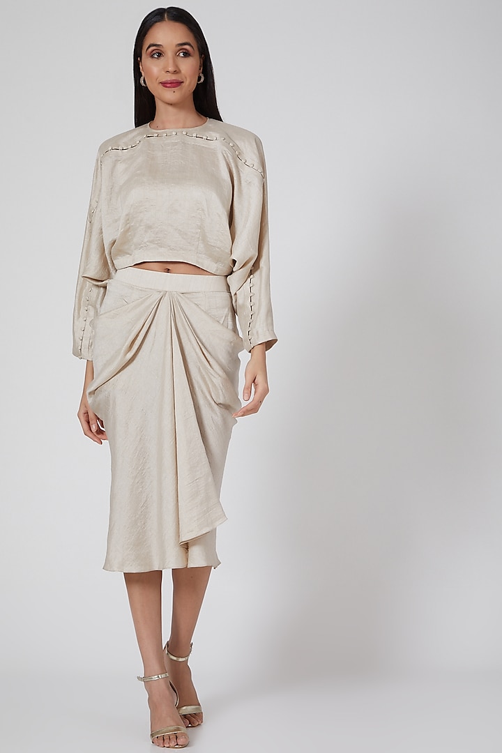 Ivory Draped Skirt Set by Twinkle Hanspal