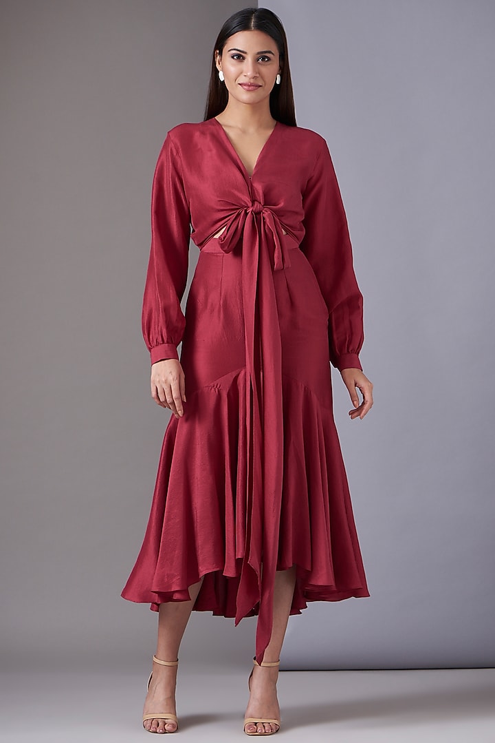 Red Silk Tie-Up Dress by Twinkle Hanspal