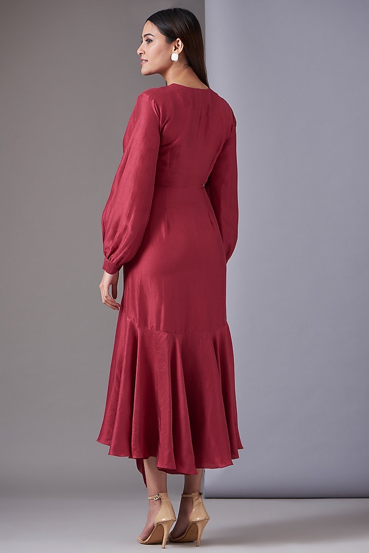 Red Silk Tie-Up Vacation Dress by Twinkle Hanspal at Pernia's Pop Up Shop