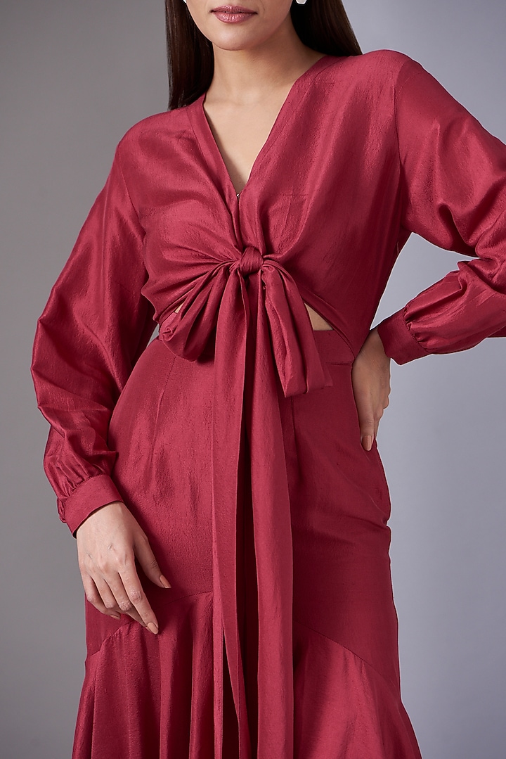 Red Silk Tie-Up Vacation Dress by Twinkle Hanspal at Pernia's Pop Up Shop