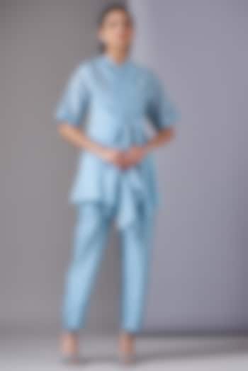 Powder Blue Chanderi Co-Ord Set by Twinkle Hanspal at Pernia's Pop Up Shop