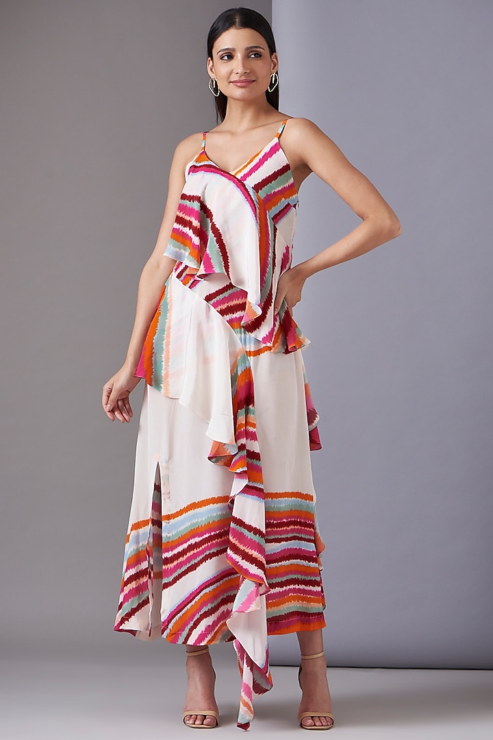 Multi-Colored Crepe Shibori Printed Dress by Twinkle Hanspal