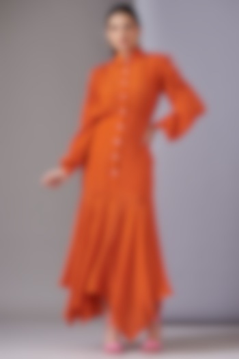 Orange Crepe Shirt-Dress by Twinkle Hanspal