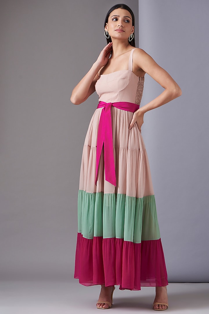 Multi-Colored Crepe Maxi Dress by Twinkle Hanspal