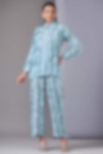Powder Blue Crepe Frilled Co-Ord Set by Twinkle Hanspal at Pernia's Pop Up Shop
