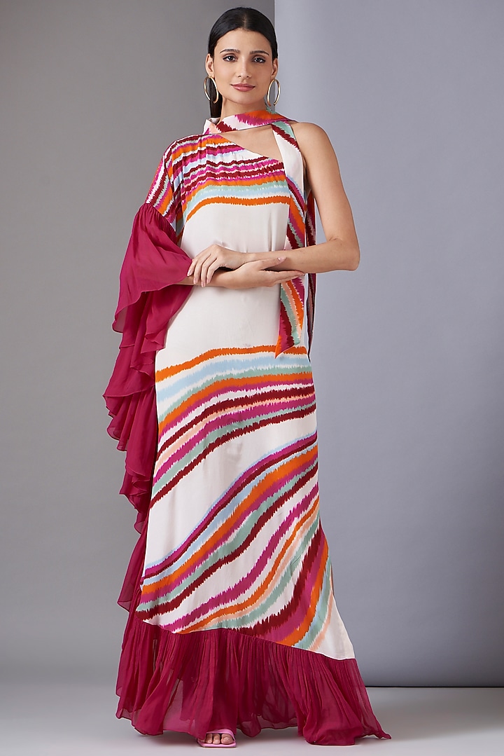 Multi-Colored Crepe & Georgette Frilled Dress by Twinkle Hanspal