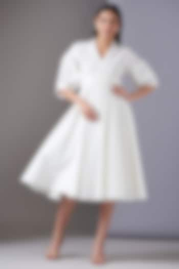 White Cotton Poplin Midi Dress by Twinkle Hanspal