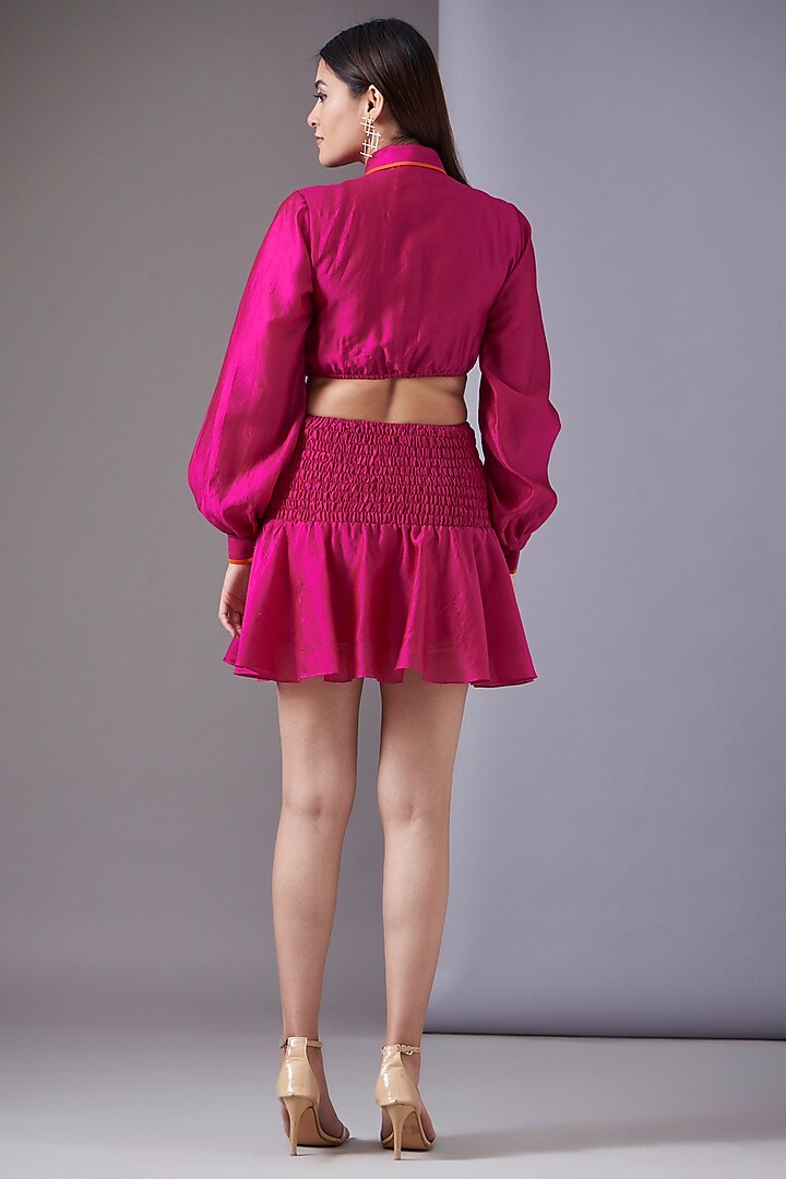 Fuchsia Handloom Chanderi Mini Vacation Dress by Twinkle Hanspal at Pernia's Pop Up Shop