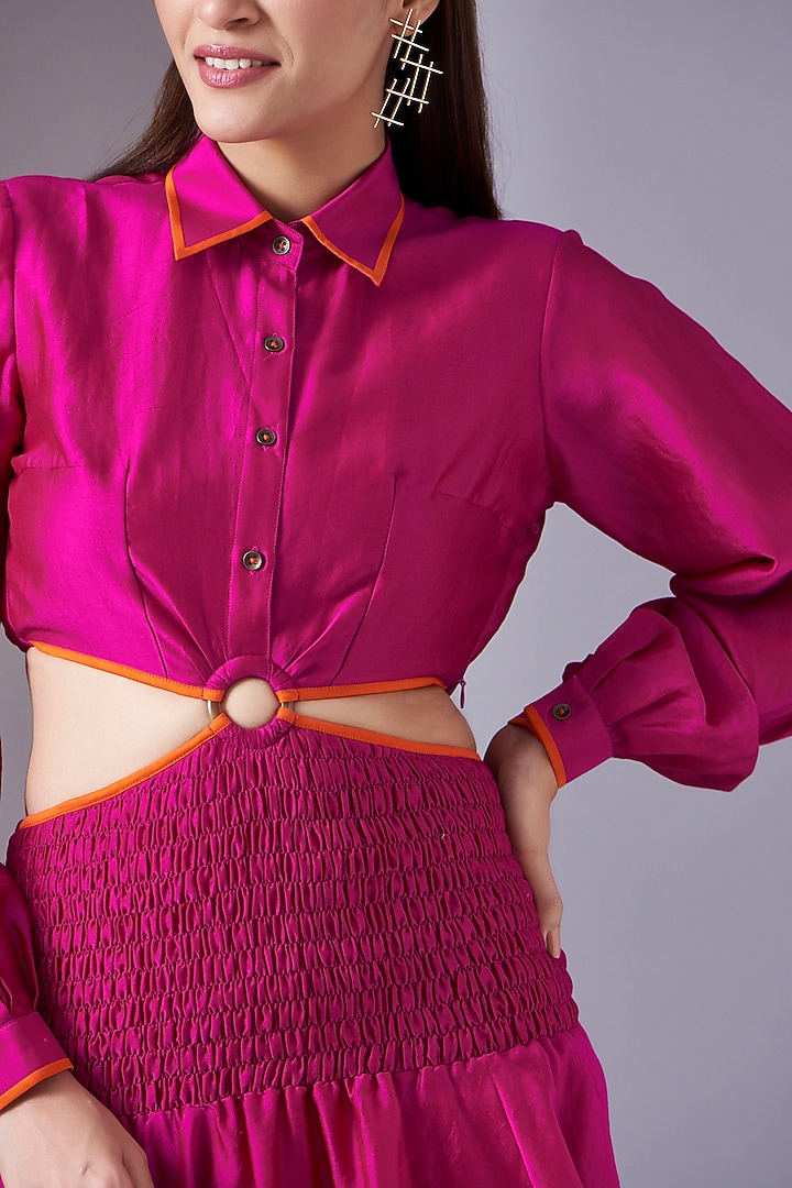 Fuchsia Handloom Chanderi Mini Vacation Dress by Twinkle Hanspal at Pernia's Pop Up Shop