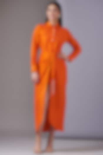 Orange Silk Layered Shirt Dress by Twinkle Hanspal