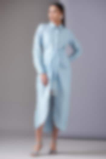 Powder Blue Silk Layered Shirt Dress by Twinkle Hanspal