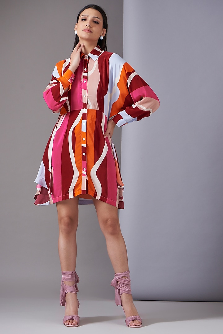 Multi-Colored Crepe Printed Wrap-Over Dress by Twinkle Hanspal
