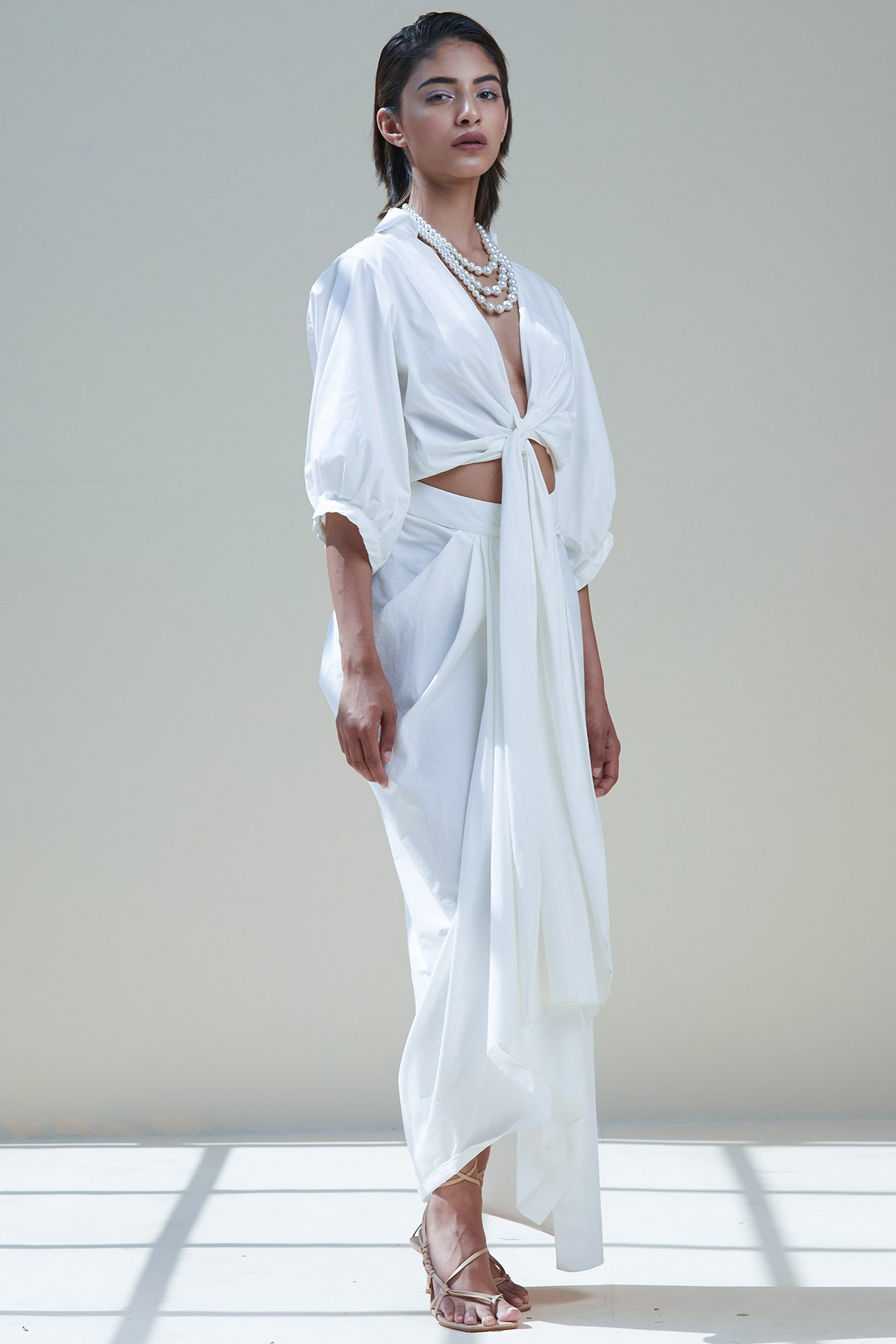 White Draped Skirt Set by Twinkle Hanspal
