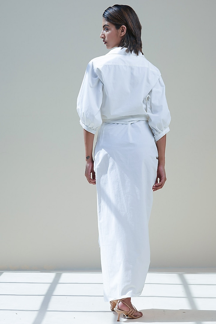 White Draped Skirt Set by Twinkle Hanspal at Pernia's Pop Up Shop