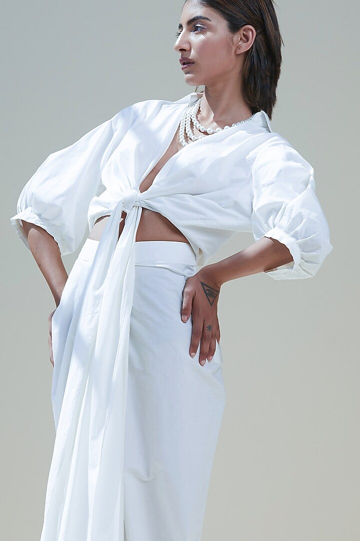 White Draped Skirt Set by Twinkle Hanspal at Pernia's Pop Up Shop