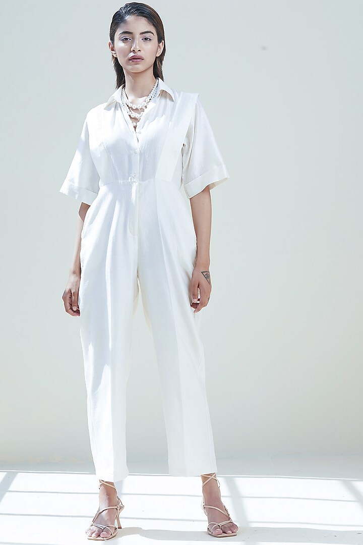 Ivory Paneled Jumpsuit by Twinkle Hanspal