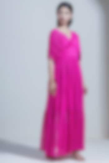 Fuchsia Ruched Maxi Dress by Twinkle Hanspal