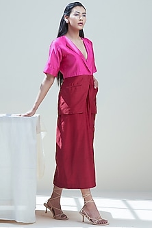 Red & Fuchsia Paneled Blazer Dress by Twinkle Hanspal-COLOR BLOCKING