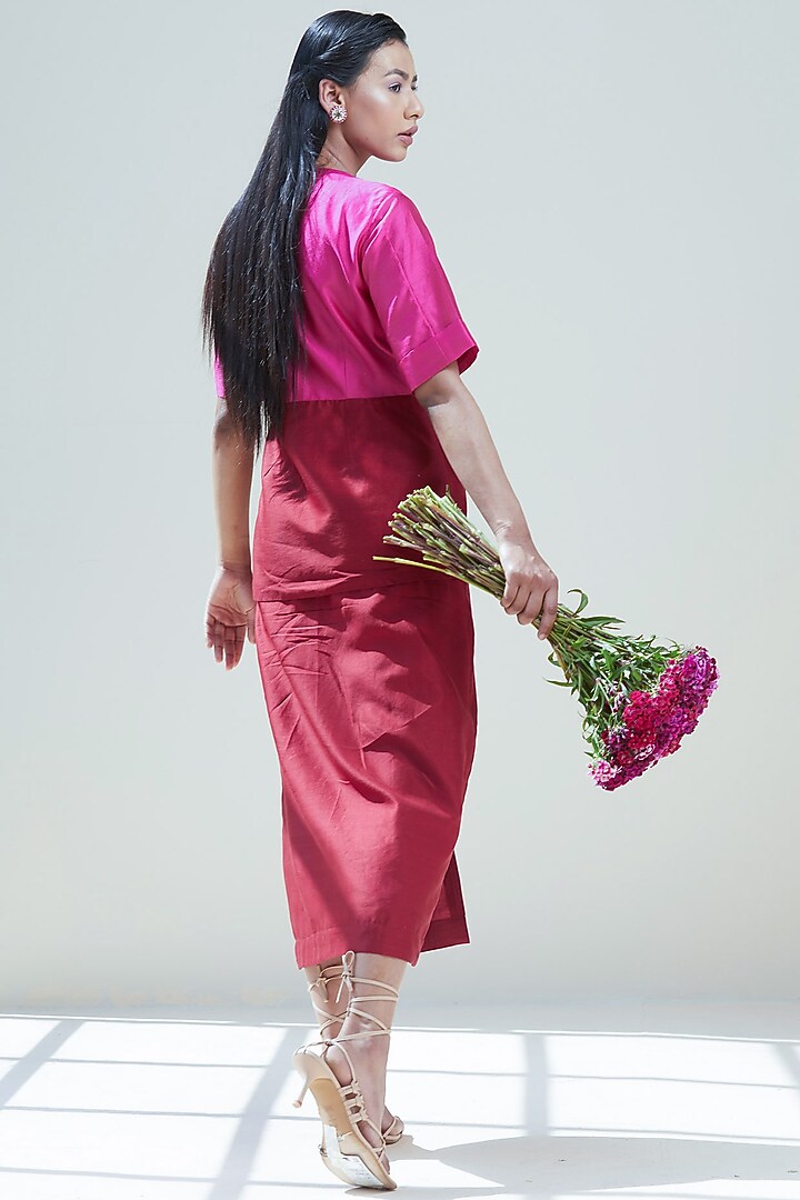 Red & Fuchsia Paneled Blazer Dress by Twinkle Hanspal at Pernia's Pop Up Shop