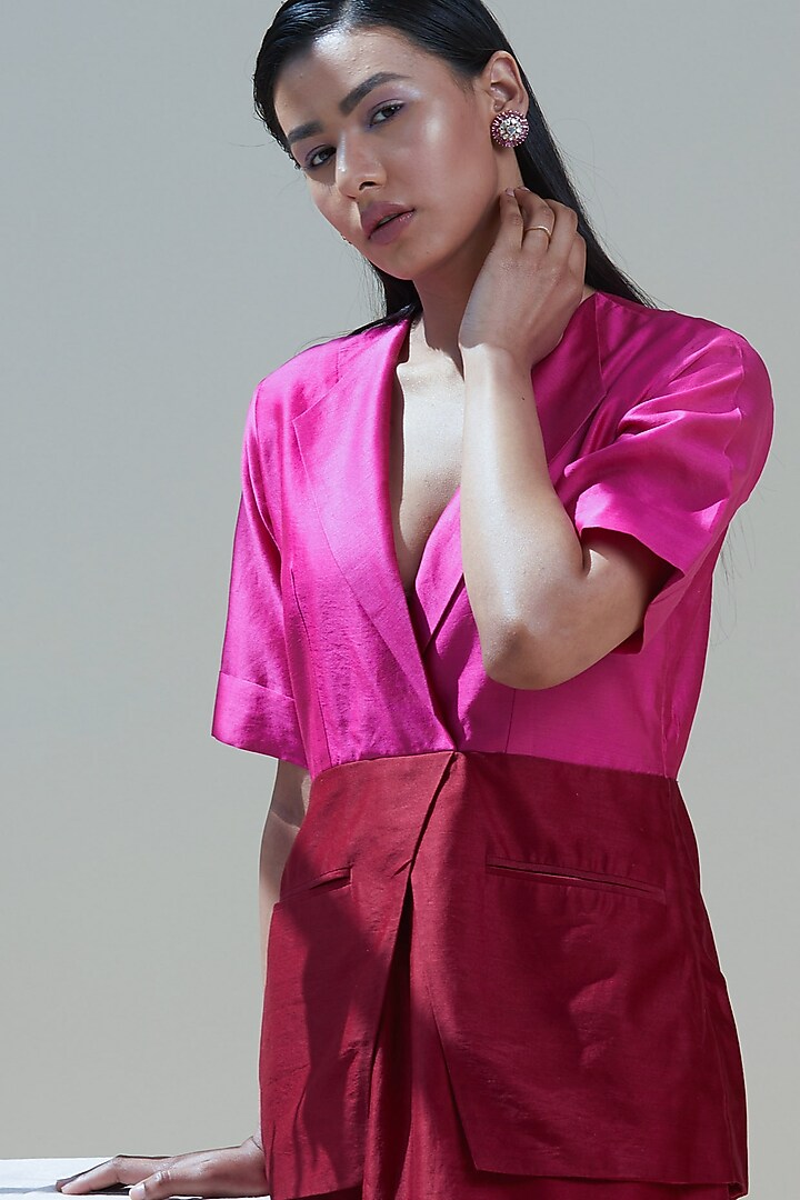 Red & Fuchsia Paneled Blazer Dress by Twinkle Hanspal at Pernia's Pop Up Shop