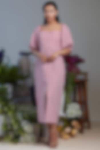 Pink Off Shoulder Midi Dress by Twinkle Hanspal