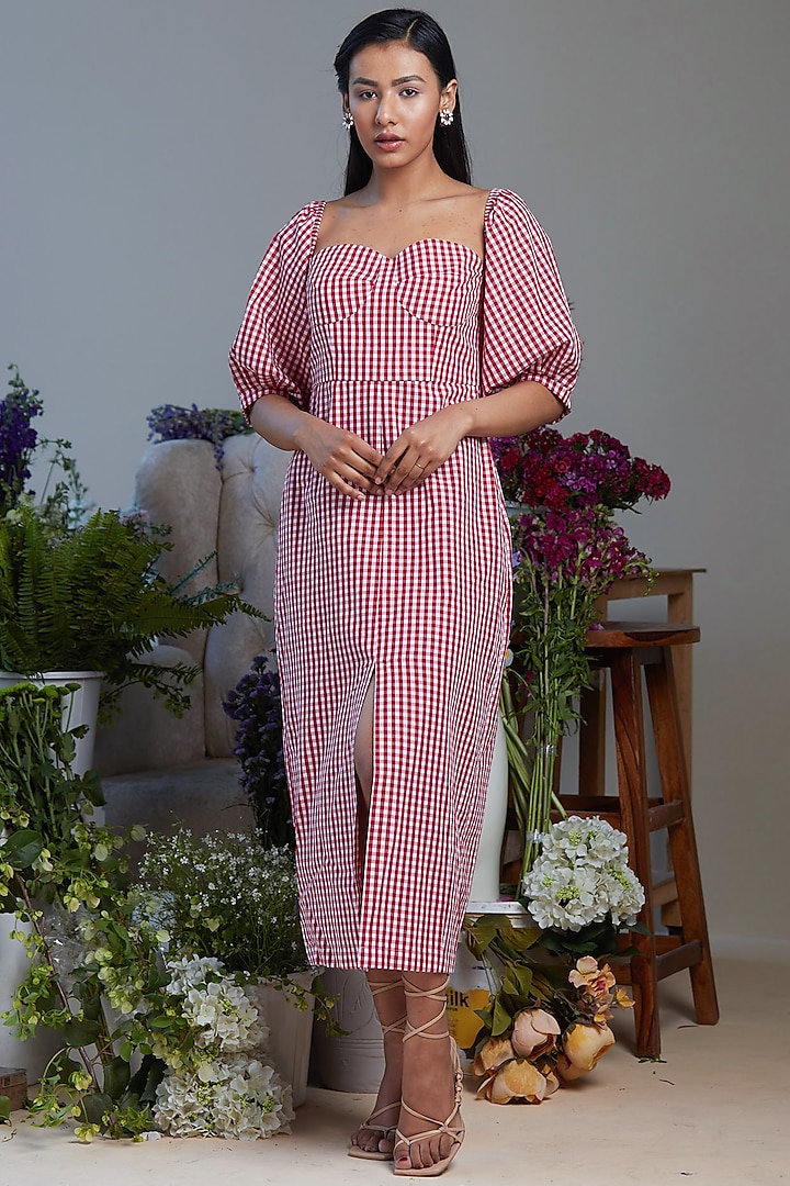 Pink Off Shoulder Midi Dress by Twinkle Hanspal