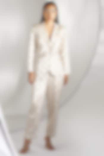 Ivory Silk Mashru Blazer Set by Twinkle Hanspal at Pernia's Pop Up Shop