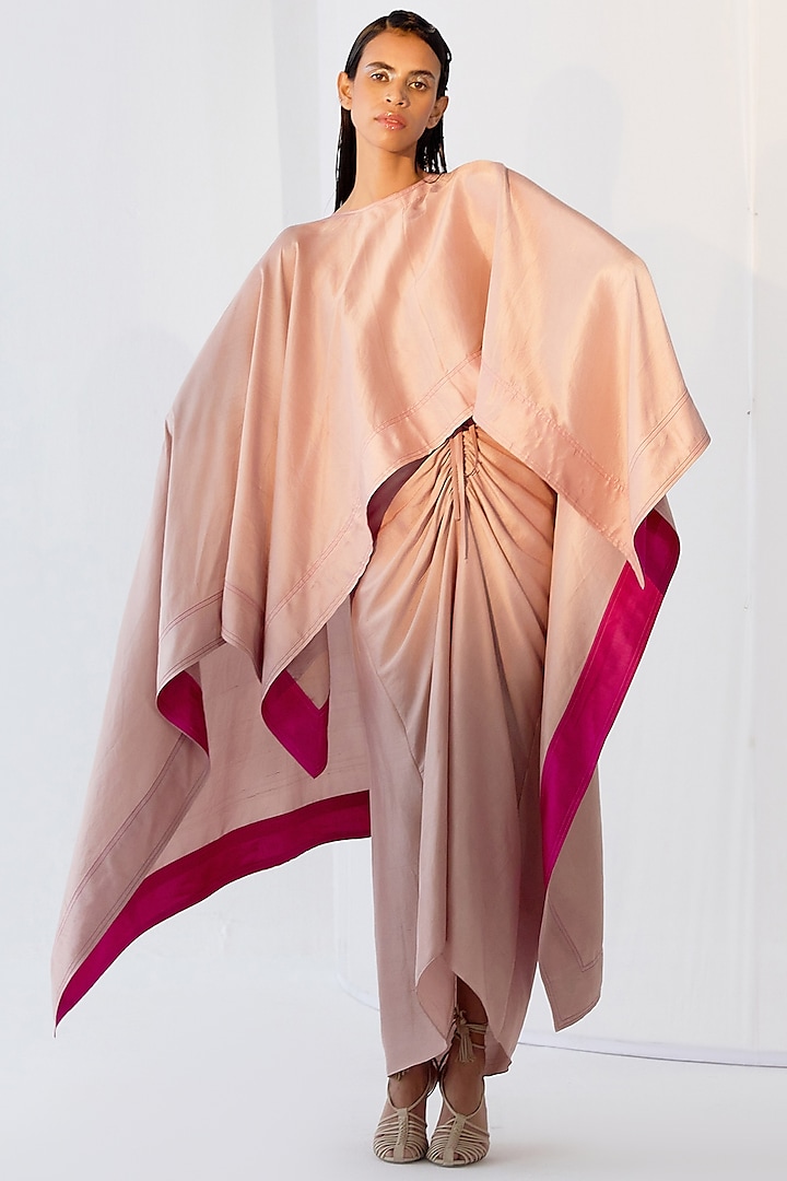 Nude Pure Silk Cape Set by Twinkle Hanspal