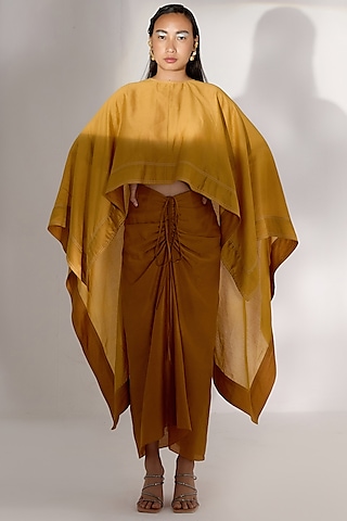 Mustard Pure Silk Cape Set by Twinkle Hanspal
