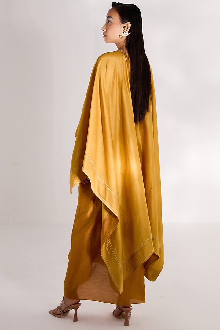 Mustard Pure Silk Cape Set by Twinkle Hanspal at Pernia's Pop Up Shop