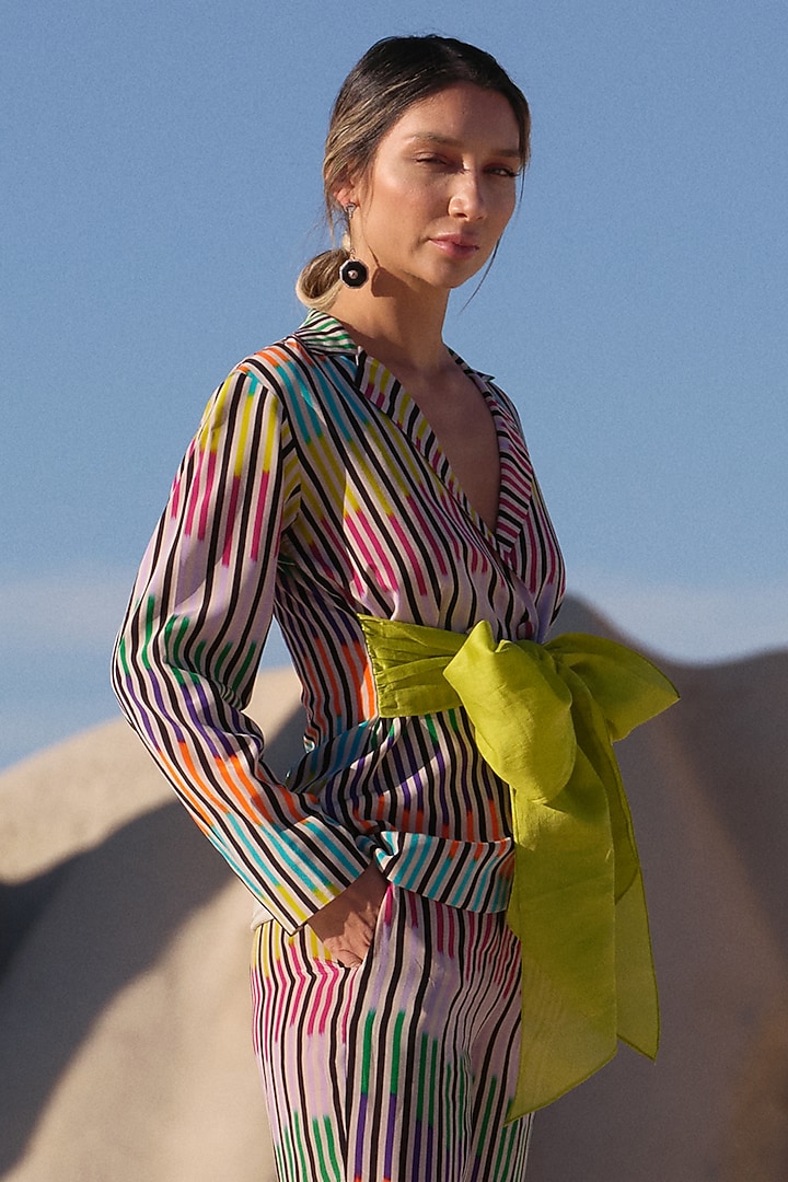 Multi-Colored Crepe Printed Blazer Set by Twinkle Hanspal at Pernia's Pop Up Shop
