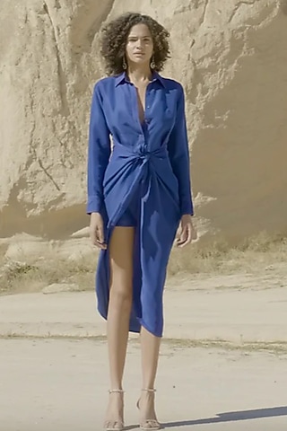 Indigo Pure Silk Shirt Dress by Twinkle Hanspal