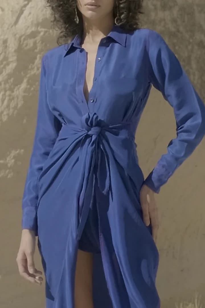 Indigo Pure Silk Vacation Shirt Dress by Twinkle Hanspal at Pernia's Pop Up Shop