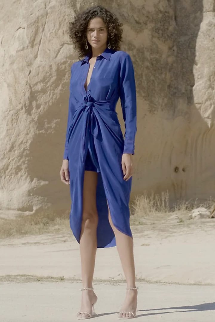 Indigo Pure Silk Vacation Shirt Dress by Twinkle Hanspal at Pernia's Pop Up Shop