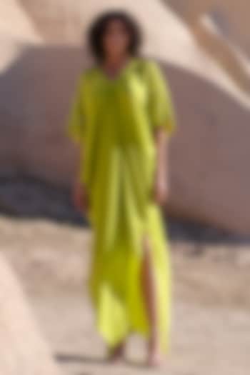 Lime Pure Silk Hand Embroidered Kaftan by Twinkle Hanspal