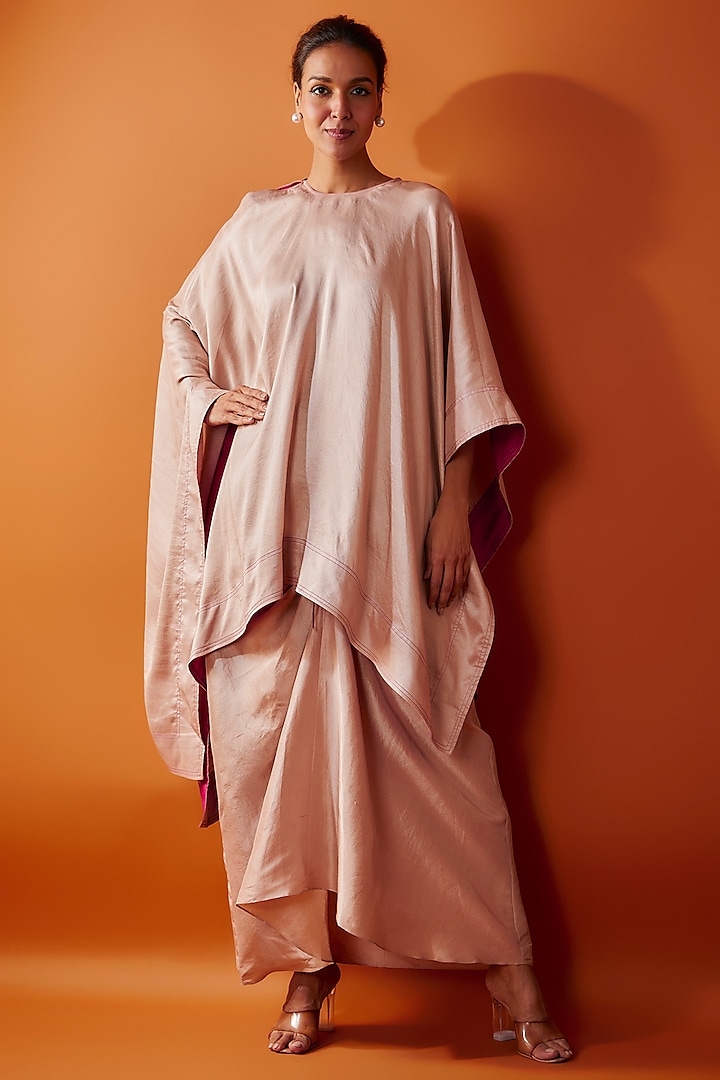 Nude Pure Silk Dupion Draped Skirt Set by Twinkle Hanspal at Pernia's Pop Up Shop
