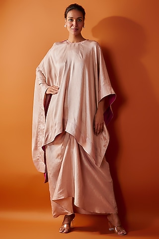 Nude Pure Silk Dupion Draped Skirt Set by Twinkle Hanspal