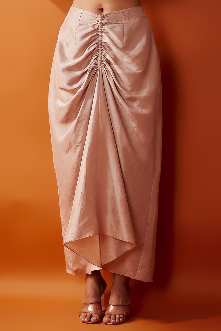 Nude Pure Silk Dupion Draped Skirt Set by Twinkle Hanspal at Pernia's Pop Up Shop
